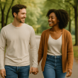 Couple walking hand-in-hand on a peaceful path, representing stability and lasting love.
