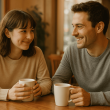Couple enjoying a quiet coffee shop date, representing comfortable and introvert-friendly dating.