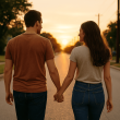 Couple walking hand-in-hand at sunset, representing the transition from situationship to serious love.