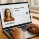 Hands on a laptop performing reverse image search on a profile photo for online dating safety.