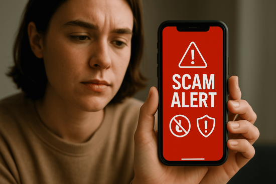 Person recognizing online dating scam warning signs on phone