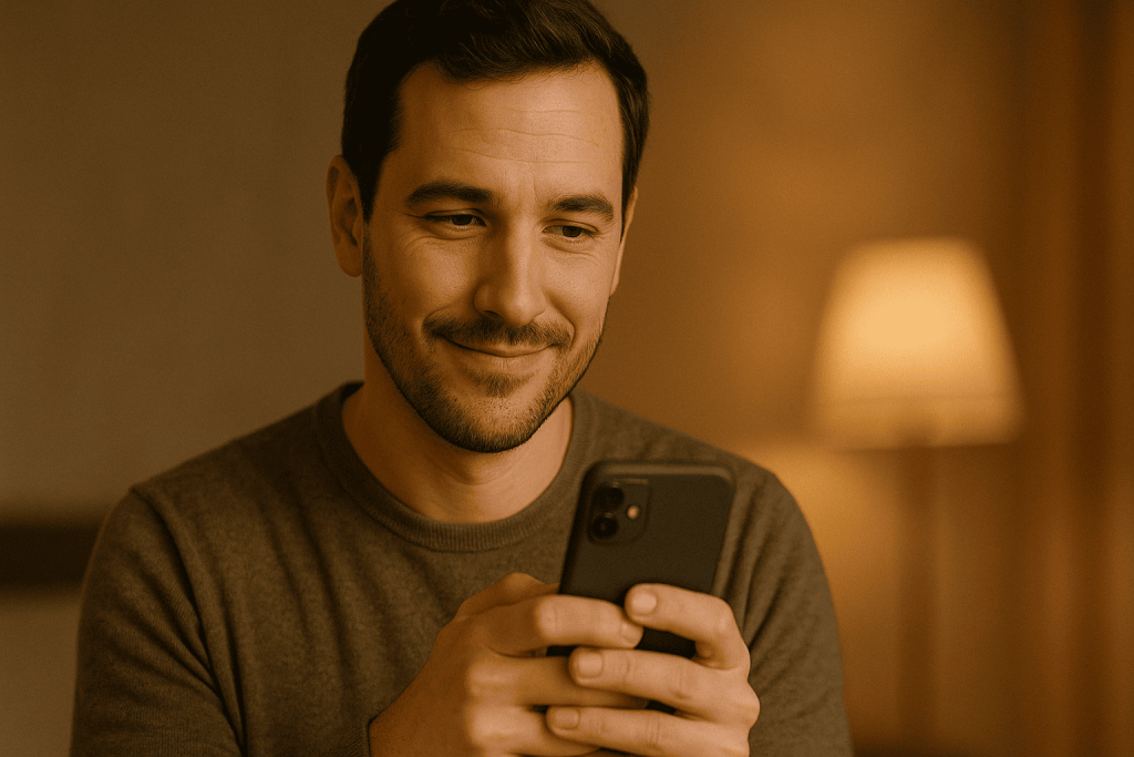 Man sending romantic messages online with manipulative intent.