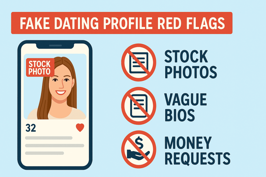 Visual guide showing red flags of fake dating profiles