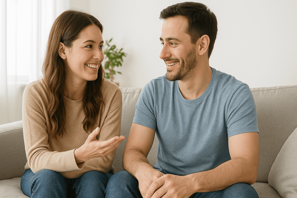 Couple communicating openly, showing respect and trust.