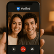 Couple safely connecting online using a verified dating app