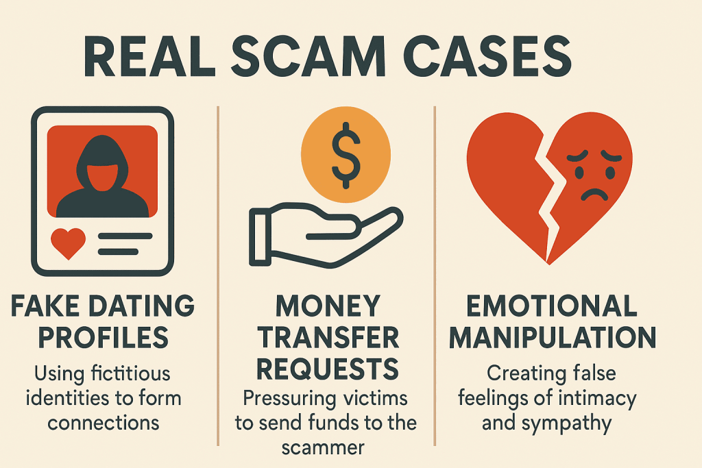 Visual representation of real online dating scam cases