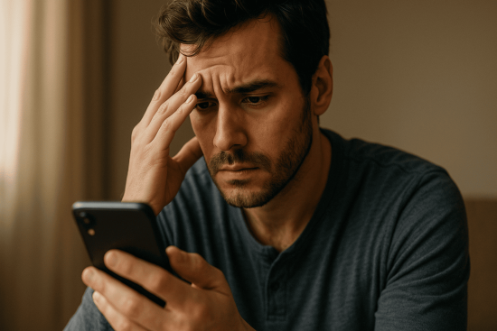 Person realizing they were scammed on a dating app