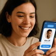 Person verifying dating profile authenticity on smartphone