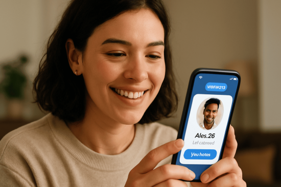 Person verifying dating profile authenticity on smartphone