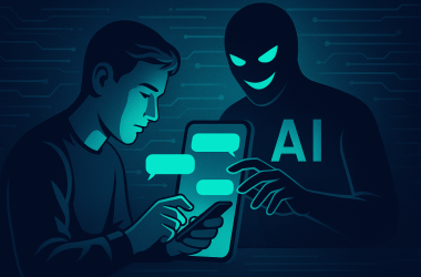 Illustration showing AI-controlled online romance scam communication