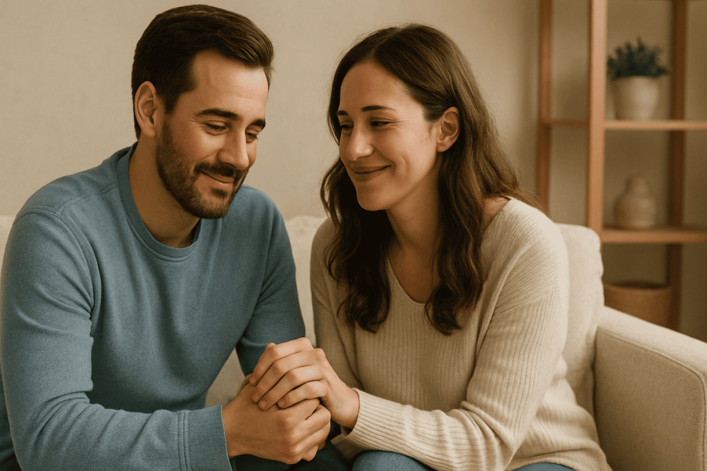 Two partners listening and reconnecting emotionally