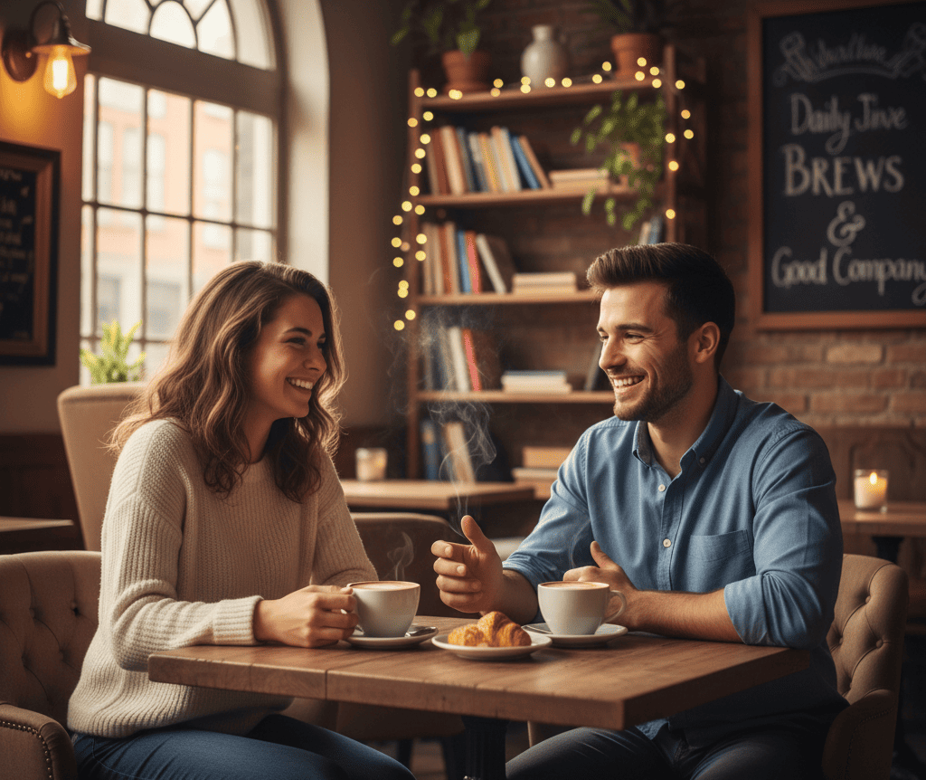 Two people laughing during a fun date conversation
