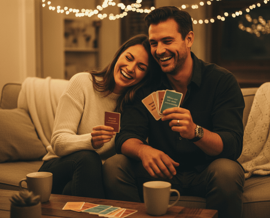 Couple playing a question game during date night