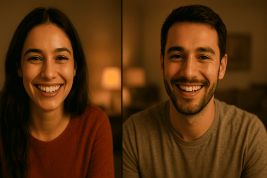 Couple video chatting and smiling during a long distance call