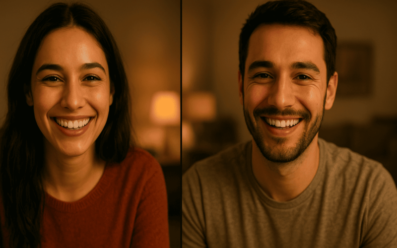 Couple video chatting and smiling during a long distance call