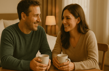 Couple holding hands rebuilding trust after a difficult time