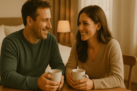 Couple holding hands rebuilding trust after a difficult time