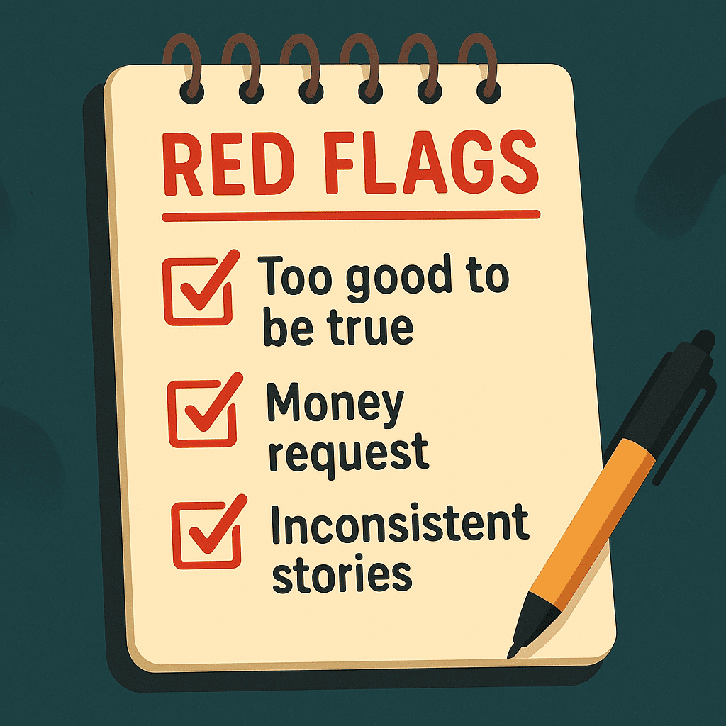 Checklist of red flags to spot romance scams