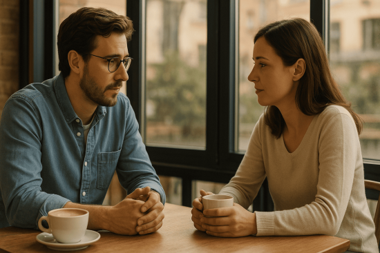 Couple rebuilding trust through open conversation