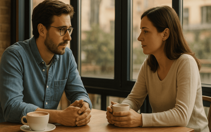 Couple rebuilding trust through open conversation