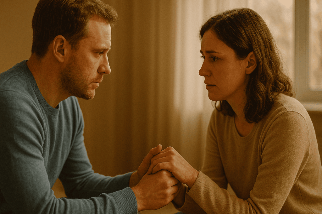 Couple reconnecting to rebuild trust after lying