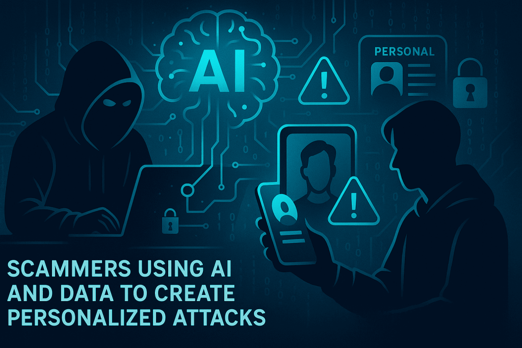 Visual showing scammers launching personalized digital attacks.