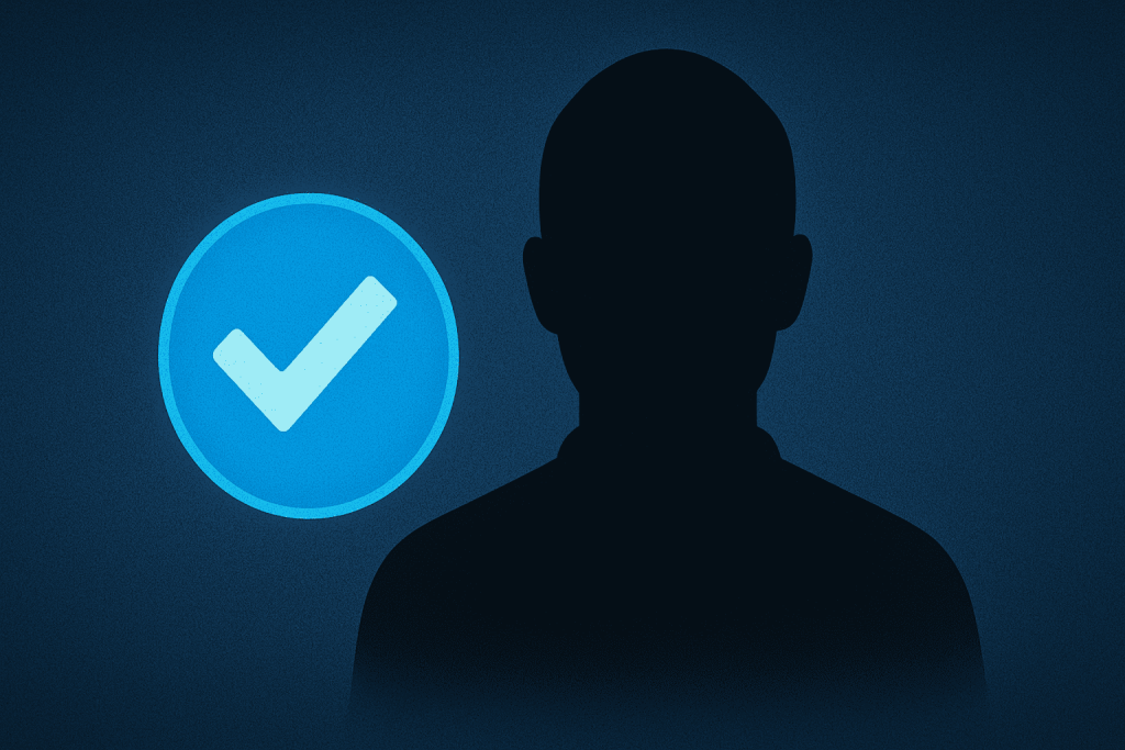 Verified badge used by scammer illustration