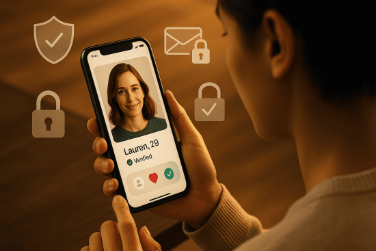 User verifying someone they met online with safe dating tips