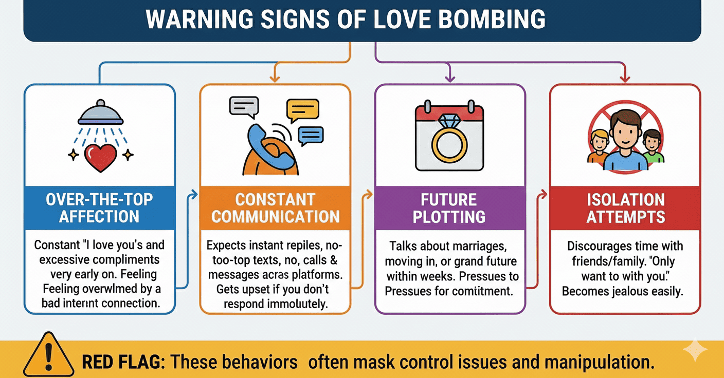 Love bombing emotional tactics in romance scams