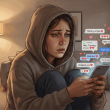 Illustration showing online love bombing through intense digital messages