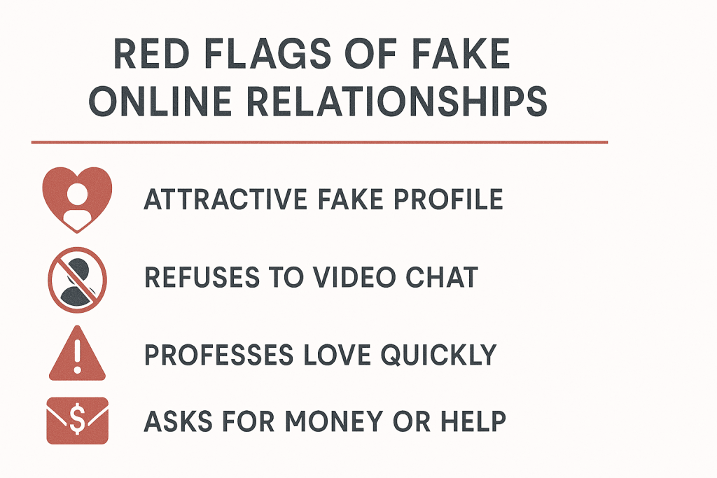 Warning signs of fake online relationships infographic