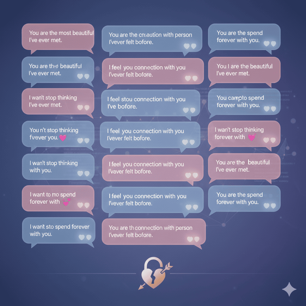 Chat bubbles showing repeated romantic scam messages
