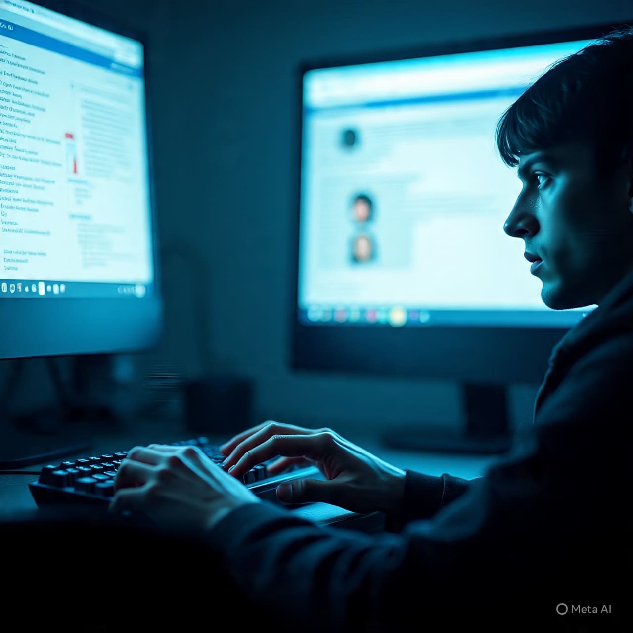 Shadowy figure manipulating online chats